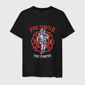 Мужская футболка хлопок с принтом Fire fighter в Санкт-Петербурге, 100% хлопок | прямой крой, круглый вырез горловины, длина до линии бедер, слегка спущенное плечо. | мчс | огнеборец | пожар | пожарный