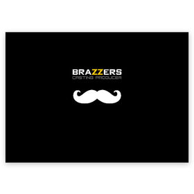 Поздравительная открытка с принтом Brazzers Casting-producer в Санкт-Петербурге, 100% бумага | плотность бумаги 280 г/м2, матовая, на обратной стороне линовка и место для марки
 | Тематика изображения на принте: adults | brazzers | casting | inscription | logo | movies | mustache | producer | studio | кастинг | логотип | надпись | продюсер | студия | усы | фильмы