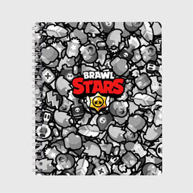 Тетрадь с принтом BRAWL STARS в Санкт-Петербурге, 100% бумага | 48 листов, плотность листов — 60 г/м2, плотность картонной обложки — 250 г/м2. Листы скреплены сбоку удобной пружинной спиралью. Уголки страниц и обложки скругленные. Цвет линий — светло-серый
 | android | brawl stars | colt | crow | games | leon | penny | poco. | shelly | spike | wanted | брав | бравл старс | звезды | игры | мобильные игры | старс