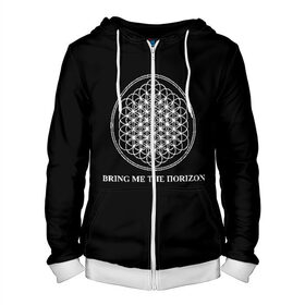 Мужская толстовка 3D на молнии с принтом BRING ME THE HORIZON в Санкт-Петербурге, 100% полиэстер | длина до линии бедра, манжеты и пояс оформлены мягкой тканевой резинкой, двухслойный капюшон со шнурком для регулировки, спереди молния, по бокам два кармана | Тематика изображения на принте: bmth | bring me the horizon