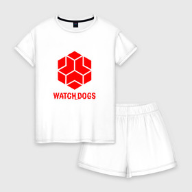 Женская пижама с шортиками хлопок с принтом WATCH DOGS в Санкт-Петербурге, 100% хлопок | футболка прямого кроя, шорты свободные с широкой мягкой резинкой | ded sec | hacker | legion | watch dogs | watch dogs 2 | watch dogs legion | легион | хакер