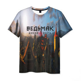 Мужская футболка 3D с принтом ВЕДЬМАК:ДИКАЯ ОХОТА в Санкт-Петербурге, 100% полиэфир | прямой крой, круглый вырез горловины, длина до линии бедер | 