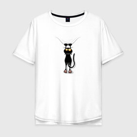 Мужская футболка хлопок Oversize с принтом Кот Повис в Санкт-Петербурге, 100% хлопок | свободный крой, круглый ворот, “спинка” длиннее передней части | домашнее животное | животное | кот | котенок
