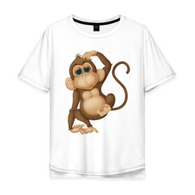 Мужская футболка хлопок Oversize с принтом Обезьяна Чи-чи-чи в Санкт-Петербурге, 100% хлопок | свободный крой, круглый ворот, “спинка” длиннее передней части | веселая обезьяна | веселые животные | забавный мишка | медведь | мишка | обезьяна | смешные животные
