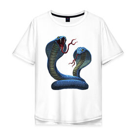 Мужская футболка хлопок Oversize с принтом Пара змей в Санкт-Петербурге, 100% хлопок | свободный крой, круглый ворот, “спинка” длиннее передней части | Тематика изображения на принте: веселые животные | забавная змея | змеи | красивая змея | птичка | смешные животные