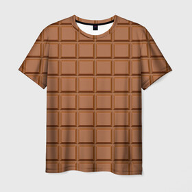Мужская футболка 3D с принтом Плитка Шоколада  в Санкт-Петербурге, 100% полиэфир | прямой крой, круглый вырез горловины, длина до линии бедер | brown. | chocolate bar | food | еда | коричневый | плитка шоколада | шоколад | шоколадка