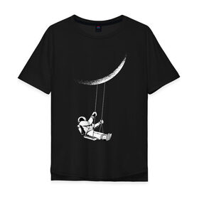 Мужская футболка хлопок Oversize с принтом Космонавт на луне в Санкт-Петербурге, 100% хлопок | свободный крой, круглый ворот, “спинка” длиннее передней части | galaxy | nasa | астронавт | в космосе | галактика | космонавт | космос | луна | на луне | наса