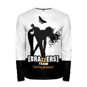 Мужской лонгслив 3D с принтом Casting-producer Brazzers team в Санкт-Петербурге, 100% полиэстер | длинные рукава, круглый вырез горловины, полуприлегающий силуэт | adults | brazzers | butterflies | casting | girl | inscription | logo | movies | producer | silhouette | studio | team | бабочки | братья | девушка | кастинг | логотип | надпись | продюсер | силуэт | студия | фильмы