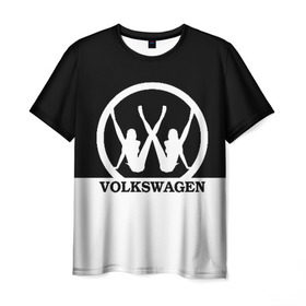 Мужская футболка 3D с принтом Volkswagen в Санкт-Петербурге, 100% полиэфир | прямой крой, круглый вырез горловины, длина до линии бедер | brand | car | german | girls | logo | silhouette | volkswagen | автомобиль | девушки | логотип | марка | немецкий | силуэт