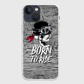 Чехол для iPhone 13 mini с принтом Born to ride в Санкт-Петербурге,  |  | bandana | grin | helmet | jaw | metal | skull | teeth | бандана | зубы | каска | металл | оскал | очки | череп