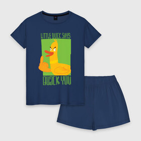 Женская пижама с шортиками хлопок с принтом Quack You! в Санкт-Петербурге, 100% хлопок | футболка прямого кроя, шорты свободные с широкой мягкой резинкой | quck you | арт | злая утка | утенок | утка