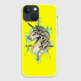Чехол для iPhone 13 mini с принтом Единорог Yellow Unicorn в Санкт-Петербурге,  |  | unicorn | yellow unicorn | единорог | единорожки | животные | лошади
