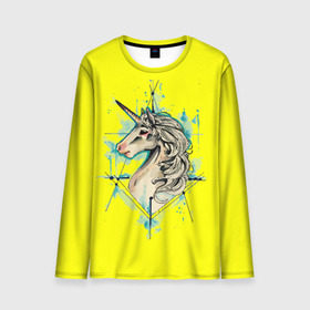 Мужской лонгслив 3D с принтом Единорог Yellow Unicorn в Санкт-Петербурге, 100% полиэстер | длинные рукава, круглый вырез горловины, полуприлегающий силуэт | unicorn | yellow unicorn | единорог | единорожки | животные | лошади