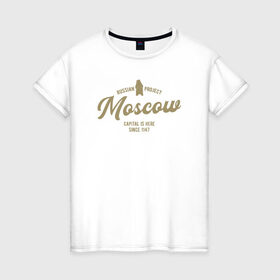 Женская футболка хлопок с принтом Москва в Санкт-Петербурге, 100% хлопок | прямой крой, круглый вырез горловины, длина до линии бедер, слегка спущенное плечо | i love moscow | moscow | msc | москва | мск | патриот | россия | столица | я люблю москву
