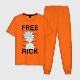 Мужская пижама хлопок с принтом Free Rick в Санкт-Петербурге, 100% хлопок | брюки и футболка прямого кроя, без карманов, на брюках мягкая резинка на поясе и по низу штанин
 | Тематика изображения на принте: c 137 | morty | morty smith | portal | rick | rick and morty | rick sanchez | sanchez | smith | морти | морти смит | портал | рик | рик и морти | рик санчез | санчез | смит
