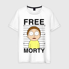 Мужская футболка хлопок с принтом Free Morty в Санкт-Петербурге, 100% хлопок | прямой крой, круглый вырез горловины, длина до линии бедер, слегка спущенное плечо. | c 137 | morty | morty smith | portal | rick | rick and morty | rick sanchez | sanchez | smith | морти | морти смит | портал | рик | рик и морти | рик санчез | санчез | смит