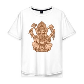 Мужская футболка хлопок Oversize с принтом Ганеш в Санкт-Петербурге, 100% хлопок | свободный крой, круглый ворот, “спинка” длиннее передней части | бог. индуизм | буддизм | ганеш | ганеша | индия | кришна | мифология | оберег | ом | слон | талисман