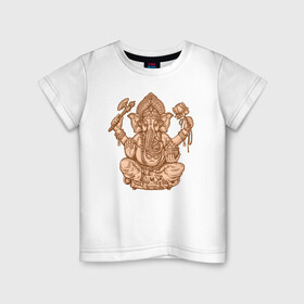 Детская футболка хлопок с принтом Ганеш в Санкт-Петербурге, 100% хлопок | круглый вырез горловины, полуприлегающий силуэт, длина до линии бедер | бог. индуизм | буддизм | ганеш | ганеша | индия | кришна | мифология | оберег | ом | слон | талисман