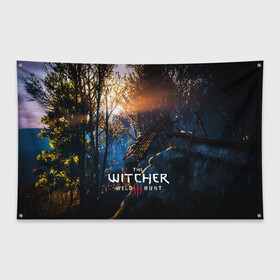 Флаг-баннер с принтом THE WITCHER 3WILD HUNT в Санкт-Петербурге, 100% полиэстер | размер 67 х 109 см, плотность ткани — 95 г/м2; по краям флага есть четыре люверса для крепления | cd projekt red | ciri | game | geralt | geralt of rivia | gwynbleidd | the witcher | the witcher 3: wild hunt | ведьмак | ведьмак 3: дикая охота | геральт | геральт из ривии | цири | цирилла