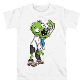 Мужская футболка хлопок с принтом Больной зомби в Санкт-Петербурге, 100% хлопок | прямой крой, круглый вырез горловины, длина до линии бедер, слегка спущенное плечо. | апокалипсис | больной | зеленый зомби | зомби | постапокалипсис | уставший зомби