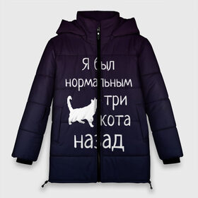 Женская зимняя куртка 3D с принтом Я был в норме три кота назад в Санкт-Петербурге, верх — 100% полиэстер; подкладка — 100% полиэстер; утеплитель — 100% полиэстер | длина ниже бедра, силуэт Оверсайз. Есть воротник-стойка, отстегивающийся капюшон и ветрозащитная планка. 

Боковые карманы с листочкой на кнопках и внутренний карман на молнии | cats | normal | жизненно | жизнь | котики | коты | котэ | кошатник | кошатница | кошка | кошки | нормальный