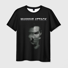 Мужская футболка 3D с принтом Massive attack в Санкт-Петербурге, 100% полиэфир | прямой крой, круглый вырез горловины, длина до линии бедер | Тематика изображения на принте: 100 suns | dance | electronic | masive atack | masive attack | mezannine | one point six | tricky | trip hop | triphop | мэссив аттак