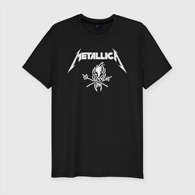 Мужская футболка премиум с принтом METALLICA в Санкт-Петербурге, 92% хлопок, 8% лайкра | приталенный силуэт, круглый вырез ворота, длина до линии бедра, короткий рукав | metallica | metallica logo | rock | метал группа | металл | металлика логотип | музыка | рок | трэш метал | хеви метал
