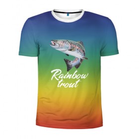 Мужская футболка 3D спортивная с принтом Rainbow trout в Санкт-Петербурге, 100% полиэстер с улучшенными характеристиками | приталенный силуэт, круглая горловина, широкие плечи, сужается к линии бедра | Тематика изображения на принте: 