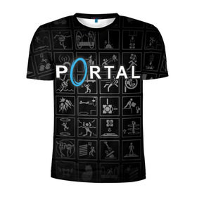 Мужская футболка 3D спортивная с принтом Portal icons в Санкт-Петербурге, 100% полиэстер с улучшенными характеристиками | приталенный силуэт, круглая горловина, широкие плечи, сужается к линии бедра | half life | головоломка | иконки | пиктограммы | портал | телепорт