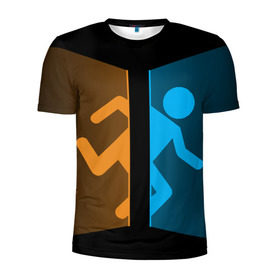 Мужская футболка 3D спортивная с принтом Portal в Санкт-Петербурге, 100% полиэстер с улучшенными характеристиками | приталенный силуэт, круглая горловина, широкие плечи, сужается к линии бедра | half life | головоломка | портал | телепорт
