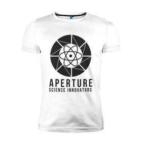 Мужская футболка премиум с принтом APERTURE lab. в Санкт-Петербурге, 92% хлопок, 8% лайкра | приталенный силуэт, круглый вырез ворота, длина до линии бедра, короткий рукав | Тематика изображения на принте: aperture | aperture science innovators | game | portal | portal 2