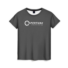 Женская футболка 3D с принтом APERTURE lab. в Санкт-Петербурге, 100% полиэфир ( синтетическое хлопкоподобное полотно) | прямой крой, круглый вырез горловины, длина до линии бедер | aperture | aperture science innovators | game | portal | portal 2