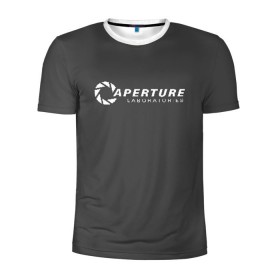 Мужская футболка 3D спортивная с принтом APERTURE lab. в Санкт-Петербурге, 100% полиэстер с улучшенными характеристиками | приталенный силуэт, круглая горловина, широкие плечи, сужается к линии бедра | aperture | aperture science innovators | game | portal | portal 2
