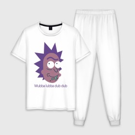 Мужская пижама хлопок с принтом Wubba lubba dub dub в Санкт-Петербурге, 100% хлопок | брюки и футболка прямого кроя, без карманов, на брюках мягкая резинка на поясе и по низу штанин
 | c 137 | morty | morty smith | portal | rick | rick and morty | rick sanchez | sanchez | smith | морти | морти смит | портал | рик | рик и морти | рик санчез | санчез | смит