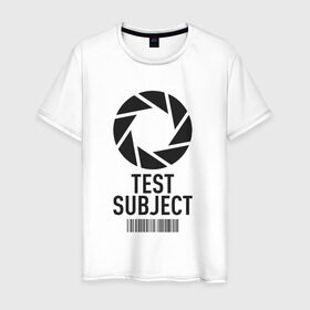 Мужская футболка хлопок с принтом Испытуемый в Санкт-Петербурге, 100% хлопок | прямой крой, круглый вырез горловины, длина до линии бедер, слегка спущенное плечо. | aperture | aperture science innovators | game | portal | portal 2