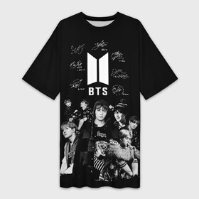 Платье-футболка 3D с принтом BTS в Санкт-Петербурге,  |  | autographs | bangtan boys | beyond the scene | boyband | boys | bts | chin | chonguk | edm | emblem | hip hop | jimin | jj hope | k pop | logo | rb | rm | shuga | south korean | wee | автографы | бойбенд | ви | джей хоуп | логотип | мальчики | сюга 