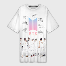 Платье-футболка 3D с принтом BTS в Санкт-Петербурге,  |  | autographs | bangtan boys | beyond the scene | boyband | boys | bts | chin | chonguk | edm | emblem | hip hop | jimin | jj hope | k pop | logo | rb | rm | shuga | south korean | wee | автографы | бойбенд | ви | джей хоуп | логотип | мальчики | сюга 