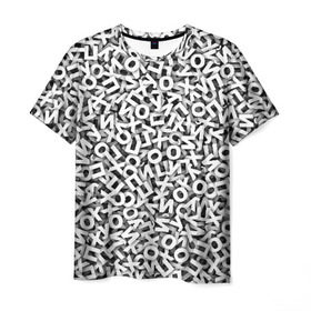 Мужская футболка 3D с принтом буквы ЙУХОП в Санкт-Петербурге, 100% полиэфир | прямой крой, круглый вырез горловины, длина до линии бедер | алфавит | белый | буквы | паттрен | слово | узор