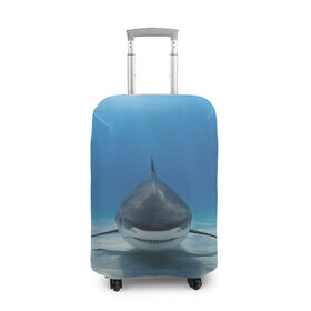 Чехол для чемодана 3D с принтом Анфас в Санкт-Петербурге, 86% полиэфир, 14% спандекс | двустороннее нанесение принта, прорези для ручек и колес | bottom | fin | full face | jaw | ocean | sand | shark | water | акула | анфас | вода | дно | океан | песок | плавник