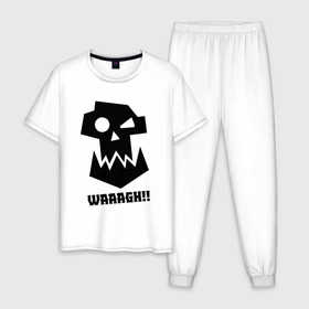 Мужская пижама хлопок с принтом WAAAGH!! в Санкт-Петербурге, 100% хлопок | брюки и футболка прямого кроя, без карманов, на брюках мягкая резинка на поясе и по низу штанин
 | 40000 | 40k | game | ork | orks | waaagh | warhammer | warhammer 40k | wh40k | игра | орки