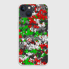 Чехол для iPhone 13 с принтом Камуфляж с буквами FCLM в Санкт-Петербурге,  |  | зеленый | клуб | красно зеленый | красный | локо | локомотив | москва | паттерн