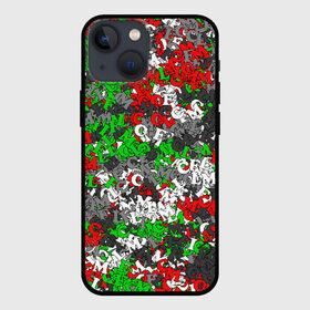Чехол для iPhone 13 mini с принтом Камуфляж с буквами FCLM в Санкт-Петербурге,  |  | зеленый | клуб | красно зеленый | красный | локо | локомотив | москва | паттерн