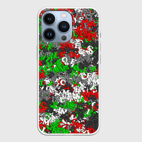 Чехол для iPhone 13 Pro с принтом Камуфляж с буквами FCLM в Санкт-Петербурге,  |  | зеленый | клуб | красно зеленый | красный | локо | локомотив | москва | паттерн