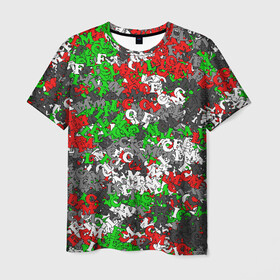 Мужская футболка 3D с принтом Камуфляж с буквами FCLM в Санкт-Петербурге, 100% полиэфир | прямой крой, круглый вырез горловины, длина до линии бедер | зеленый | клуб | красно зеленый | красный | локо | локомотив | москва | паттерн