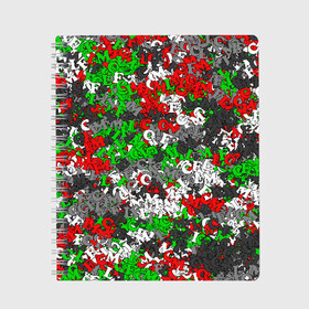 Тетрадь с принтом Камуфляж с буквами FCLM в Санкт-Петербурге, 100% бумага | 48 листов, плотность листов — 60 г/м2, плотность картонной обложки — 250 г/м2. Листы скреплены сбоку удобной пружинной спиралью. Уголки страниц и обложки скругленные. Цвет линий — светло-серый
 | Тематика изображения на принте: зеленый | клуб | красно зеленый | красный | локо | локомотив | москва | паттерн