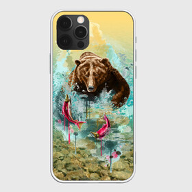 Чехол для iPhone 12 Pro с принтом Рыбалка в Санкт-Петербурге, силикон | область печати: задняя сторона чехла, без боковых панелей | берег | брызги | водка | животное | зверь | зубы | лес | медведь | мишка | оскал | охота | патриотизм | река | россия | русский | русь | рыба | символ | ссср | триколор | флаг | хищник