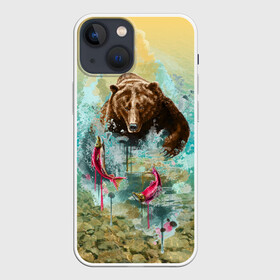 Чехол для iPhone 13 mini с принтом Рыбалка в Санкт-Петербурге,  |  | Тематика изображения на принте: берег | брызги | водка | животное | зверь | зубы | лес | медведь | мишка | оскал | охота | патриотизм | река | россия | русский | русь | рыба | символ | ссср | триколор | флаг | хищник
