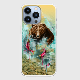 Чехол для iPhone 13 Pro с принтом Рыбалка в Санкт-Петербурге,  |  | берег | брызги | водка | животное | зверь | зубы | лес | медведь | мишка | оскал | охота | патриотизм | река | россия | русский | русь | рыба | символ | ссср | триколор | флаг | хищник
