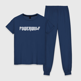 Женская пижама хлопок с принтом POWERWOLF в Санкт-Петербурге, 100% хлопок | брюки и футболка прямого кроя, без карманов, на брюках мягкая резинка на поясе и по низу штанин | powerwolf | wolf
