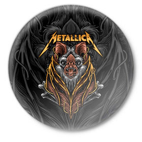 Значок с принтом Metallica в Санкт-Петербурге,  металл | круглая форма, металлическая застежка в виде булавки | american | bat | bones | emblem | fangs | james hetfield | kirk hammett | metal band | metallica | mouse | music | rock | vampire | американская | вампир | джеймс хетфилд | кирк хэмметт | клыки | кости | ларс ульрих | летучая | метал группа | мет